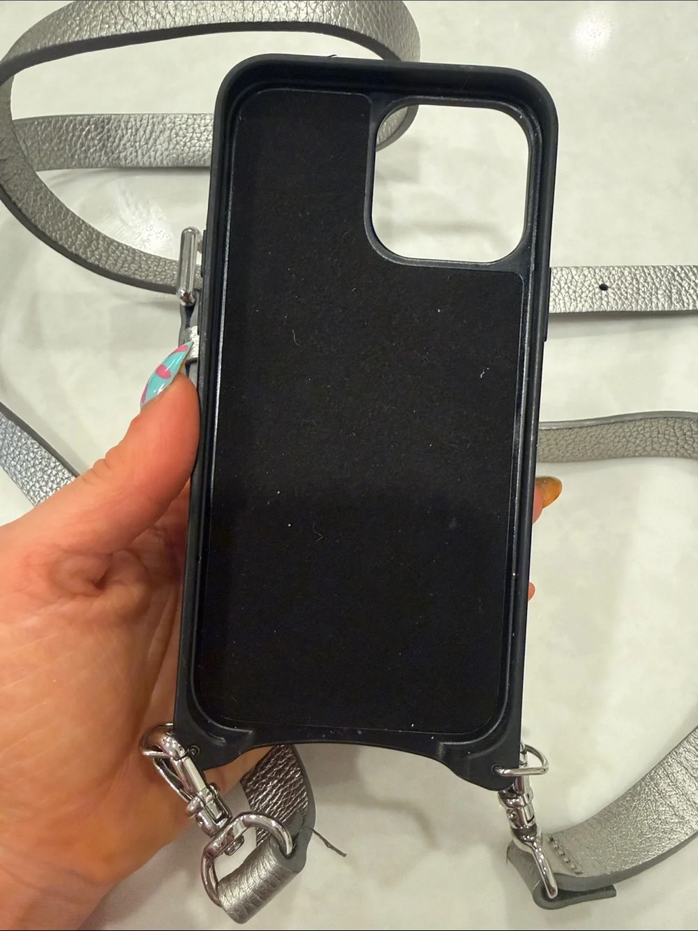 Bandolier Metallic Silver Pebbled Crossbody Phone Wallet iPhone 13 Pro Max